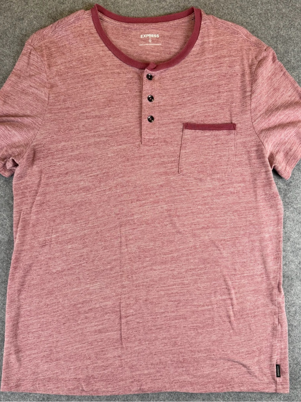 Express Men’s Heather Rose Pink Henley Short Sleeve Pocket Tee Size M